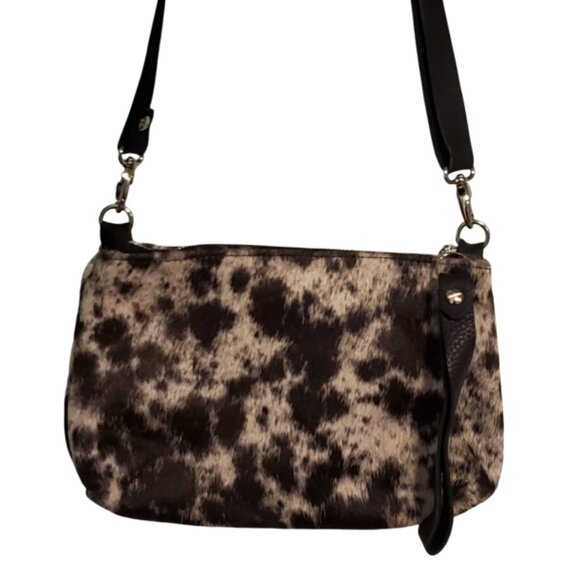 Lynn Tallerico White Brown Cow Hide Fur Crossbody Bag Purse with Wallet - Picture 1 of 12